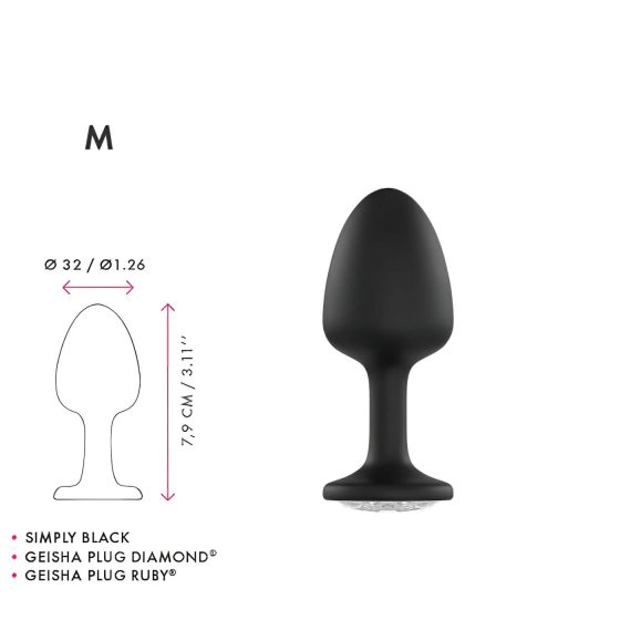 Dorcel Geisha Diamond M - anální kolík s bílým kamenem (černý)