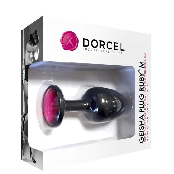 Dorcel Geisha Plug Ruby M - anální kolík s růžovým kamenem (černý)