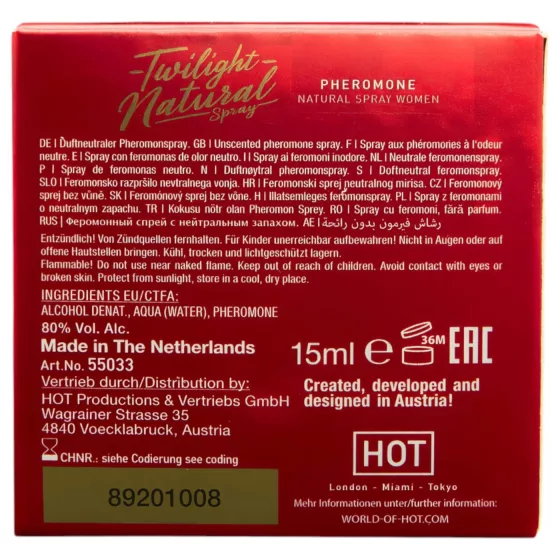 HOT - feromonový parfém pro ženy - bez vůně - 15 ml