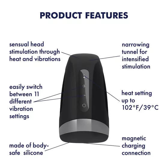 Satisfyer Men Heat Vibration - nahřívací vibrátor na žalud (černý)