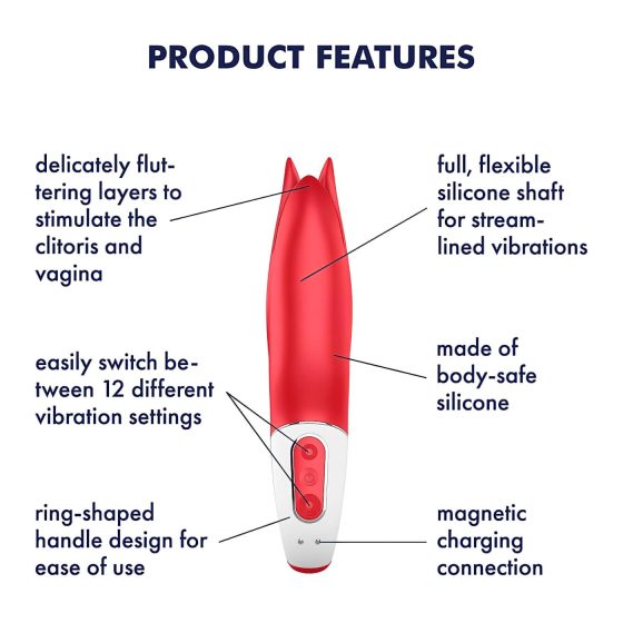 Satisfyer Power Flower - nabíjecí, vodotěsný vibrátor (červený)