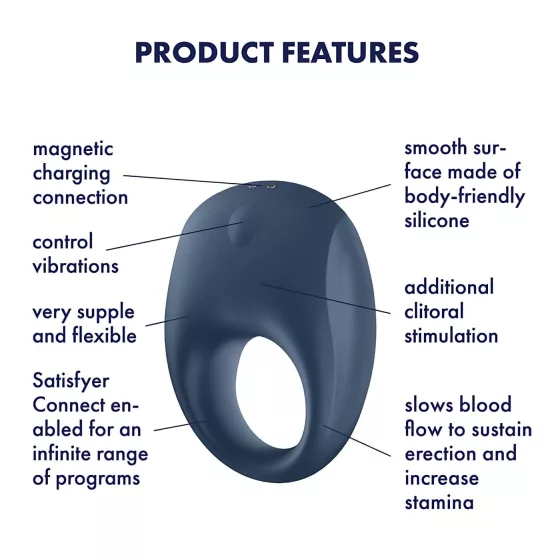 Satisfyer Strong One - vibrační erekční kroužek pro muže s ovládáním aplikací (modrý)