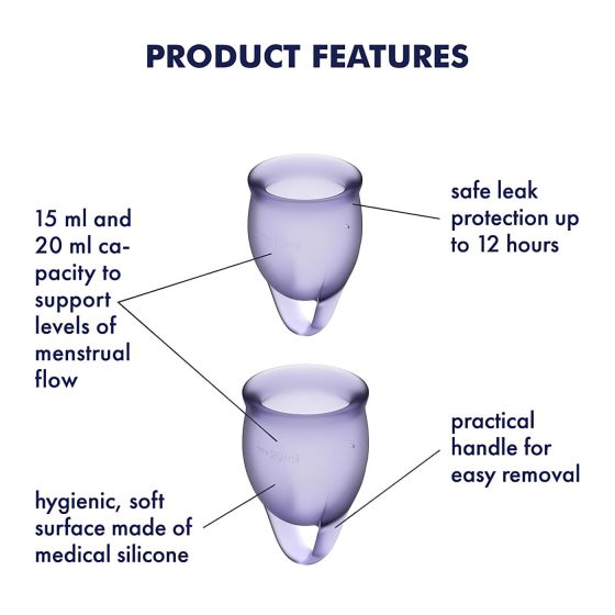 Satisfyer Feel Confident - sada menstruačních kalíšků (fialová)