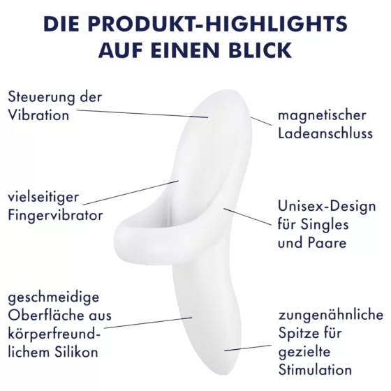 Satisfyer Bold Lover - akumulátorový, vodotěsný vibrační prstový stimulátor (bílý)