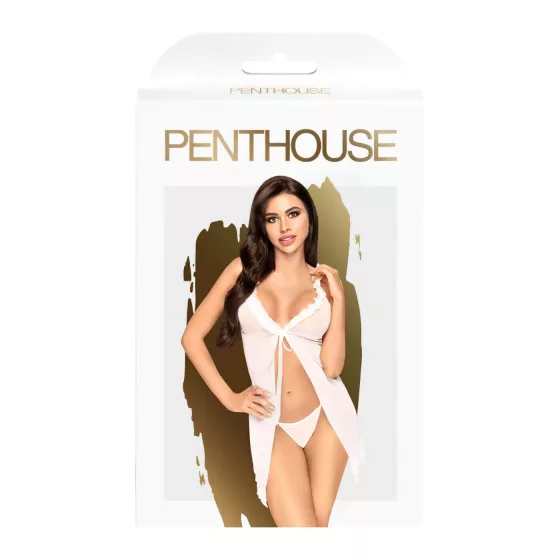 Penthouse - babydoll a tanga - průhledné bílé prádlo