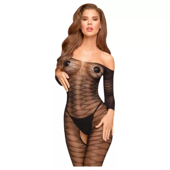 Penthouse Dreamy Diva - síťovaný catsuit s cikcak vzorem - černý - XL