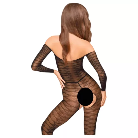 Penthouse Dreamy Diva - síťovaný catsuit s cikcak vzorem - černý - XL