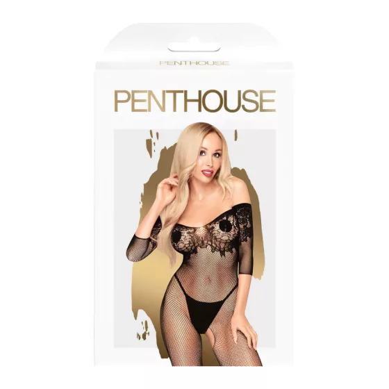 Penthouse High Profil - erotický overal s květinovým motivem - černý