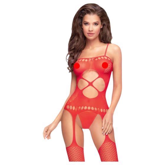 Penthouse Hot Nightfall - vlněný otevřený síťovaný set (červený)