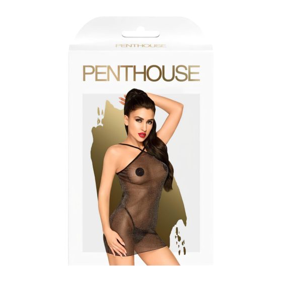 Penthouse Bombshell - třpytivé průsvitné šaty a tanga (černé)
