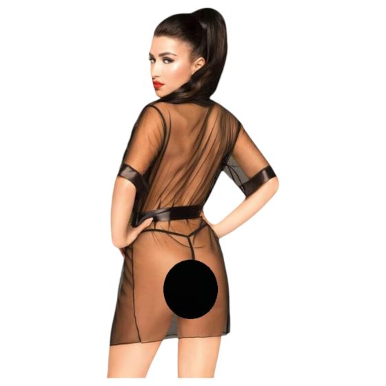 Penthouse - dámský saténový župan a tanga - černá - XL