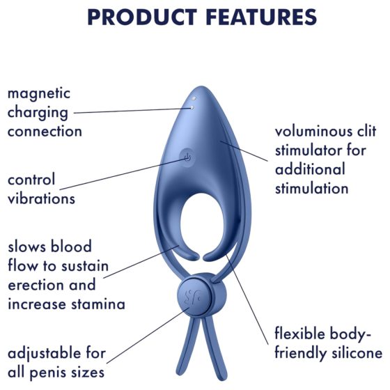 Satisfyer Sniper - vibrační erekční kroužek - dobíjecí silikon modrý