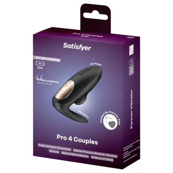 Satisfyer Pro 4 Couples - párový vibrátor s tlakovými vlnami - černý