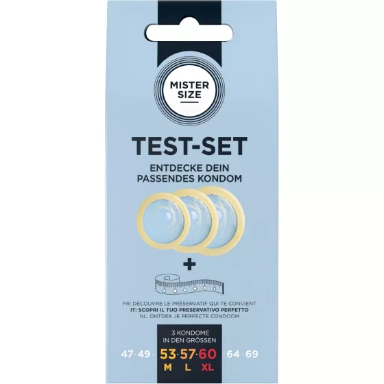 Mister Size Test-Set - zkušební sada kondomů s měřicí páskou (3 ks)