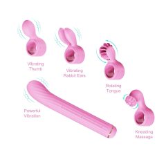   Magic Stick - vibrátor s vyměnitelnými nástavci (růžový)