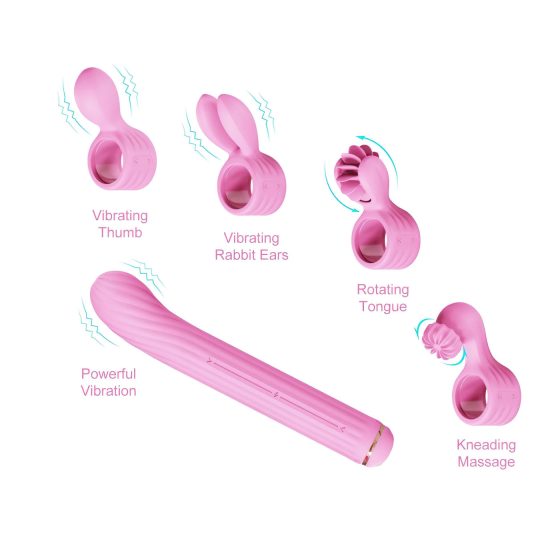 Magic Stick - vibrátor s vyměnitelnými nástavci (růžový)