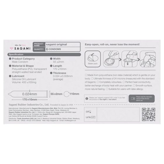 Sagami Original 0.02 - kondom - ultra tenký - 55mm (6ks)