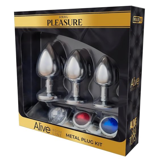 Alive Anal Pleasure - kovový anální plug set (stříbrný)