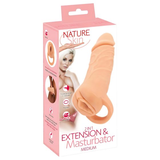 Nature Skin - návlek na penis a umělá vagína - 18 cm (přírodní)