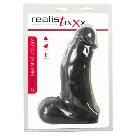 Realistixxx Skutečný Obr - dildo s varlaty - 22 cm (černé)