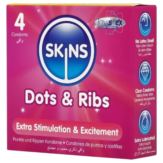 Skins - kondom s drážkami a tečkami - balení 4 ks