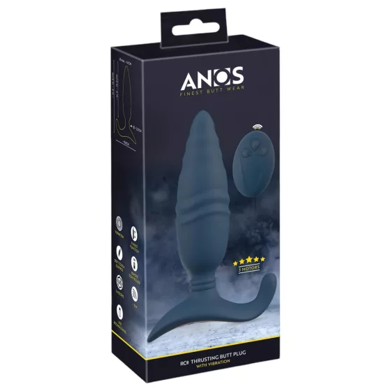 ANOS - rádiový, tlačný anální vibrátor (modrý)