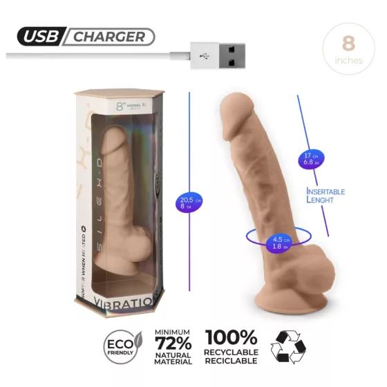 Silexd 8 - vibrační penis s varlaty na dálkové ovládání - realistický vzhled