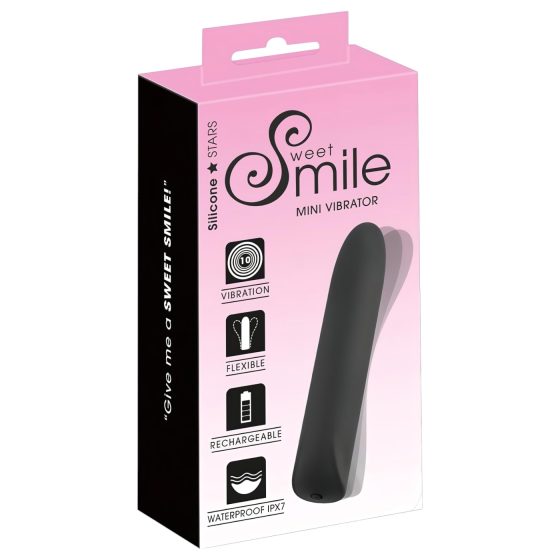 Smile - akumulátorový, vodotěsný mini vibrátor (černý)