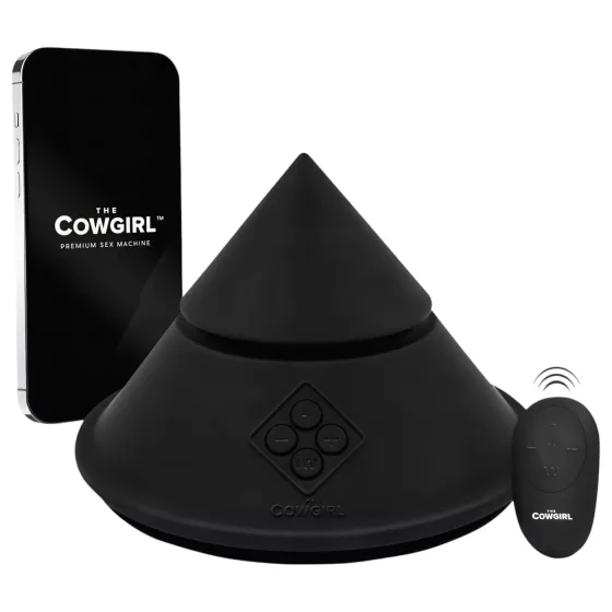 The Cowgirl Cone - prémiový sex stroj ovládaný aplikací - se 2 vyměnitelnými nástavci, 20 režimů vibrací (černý)