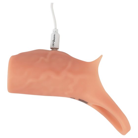 Realistixxx - vibrační návlek na penis s otevřeným koncem - tělová barva