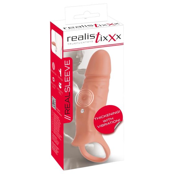 Realistixxx - vibrační erekční kroužek s návlekem (přírodní)
