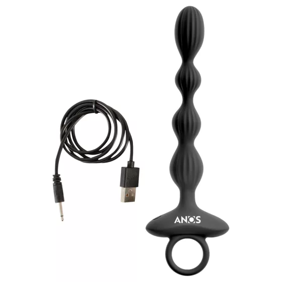 Anos - 2motorový anální vibrátor s pohyblivými kuličkami (černý)