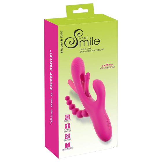 SMILE - trojitý vibrátor s jazykem (růžový)
