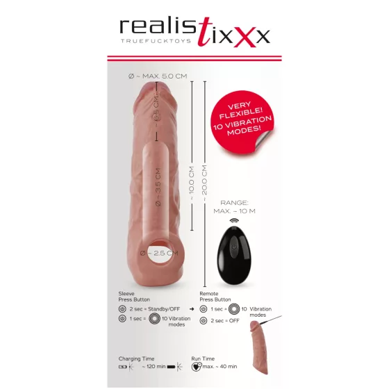 Realistixxx - vibrační návlek na penis s dálkovým ovládáním - realistický
