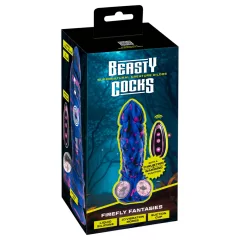   Beasty Cocks Firefly Fantasies - fantazijní vibrátor s vyhříváním a přírazovou funkcí (modrý) - 23,4 cm