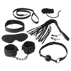   Baseks - sada na bondage s bičíkem a svorkami na bradavky (černá)