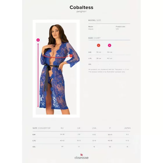 Obsessive Cobaltess - krajkový župan (modrý) - L/XL