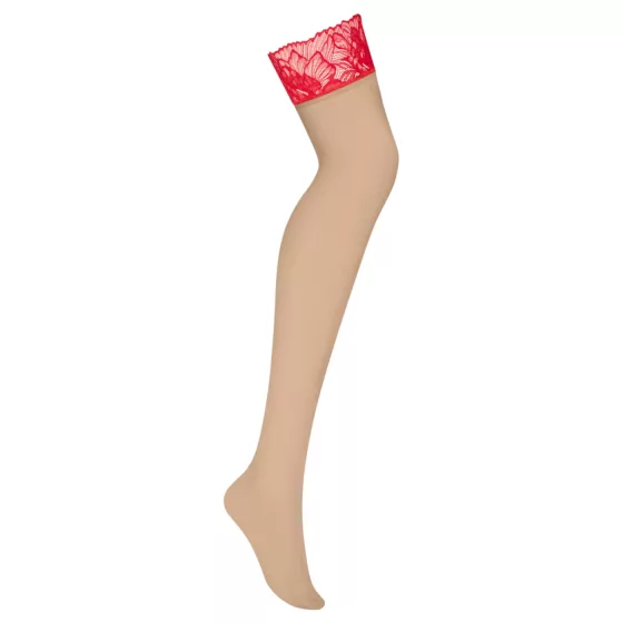 Obsessive - samodržící punčochy - krajkové - červené - L/XL