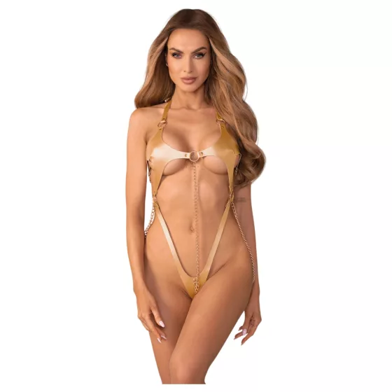 Obsessive Anyya - body s ramínky s koženým vzhledem a řetízky (zlaté)