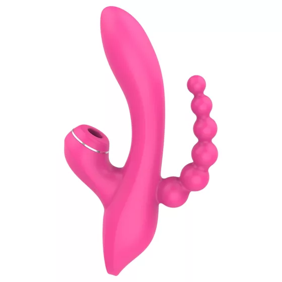 Erospace Sweet Play - vibrátor na bod G s anální sondou a sáním (růžový)