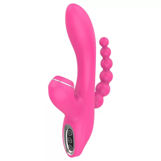 Erospace Sweet Play - vibrátor na bod G s anální sondou a sáním (růžový)