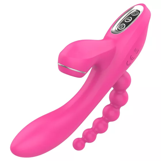 Erospace Sweet Play - vibrátor na bod G s anální sondou a sáním (růžový)