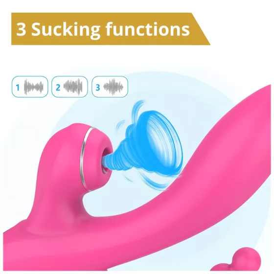 Erospace Sweet Play - vibrátor na bod G s anální sondou a sáním (růžový)
