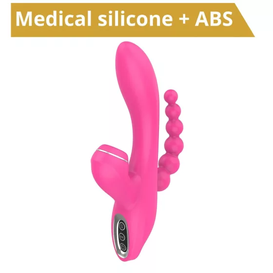 Erospace Sweet Play - vibrátor na bod G s anální sondou a sáním (růžový)