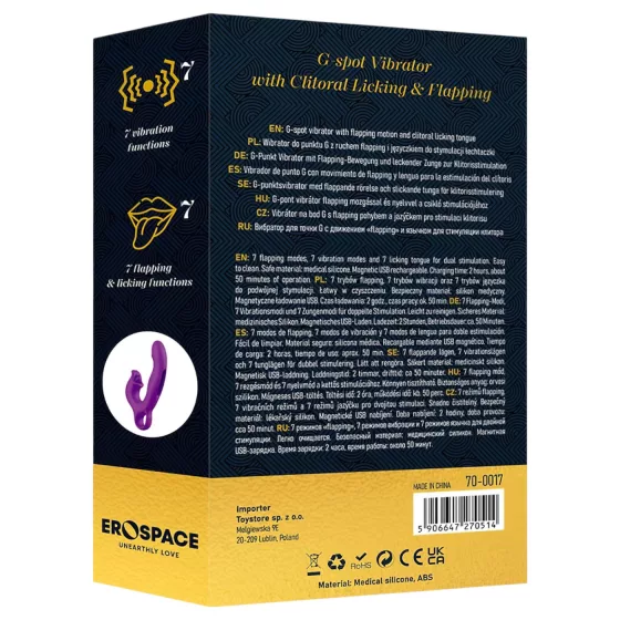 Erospace Sweet Play - jazýčkový stimulátor klitorisu a kývací vibrátor na bod G (fialový)