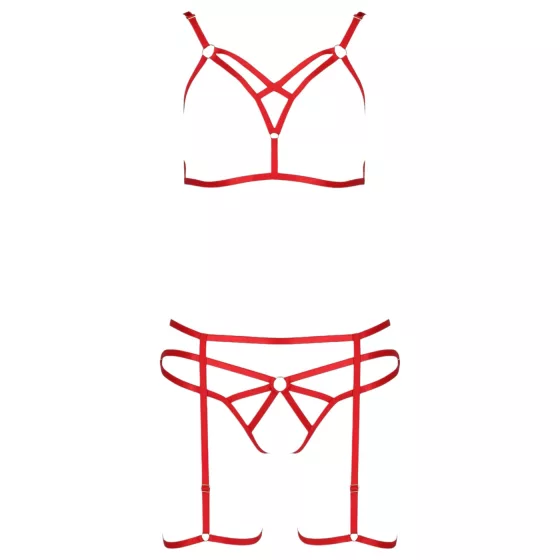 Passion Magali - tělový postroj set - 3dílný - červený