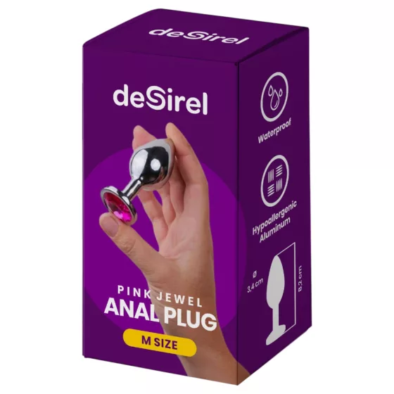 Desirel - anální kolík - růžový šperk M - stříbrná/růžová