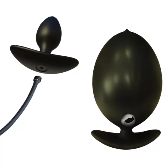 Kangvo - magnetický nafukovací anální kolík s válečkovou kuličkou (černý)