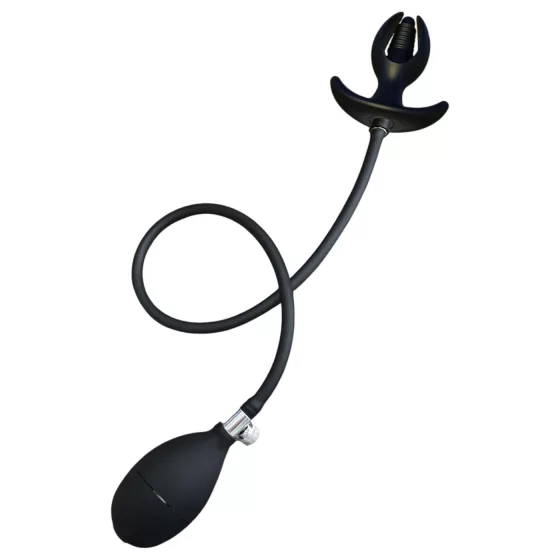 Kangvo - magnetický, nafukovací rýhovaný anální kolík (černý)