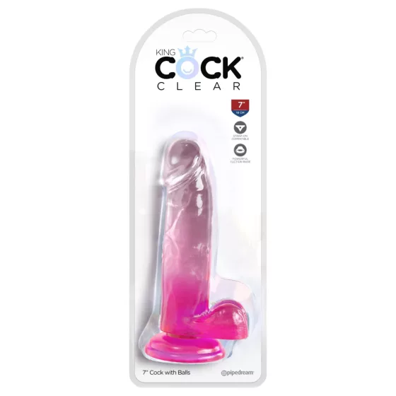 King Cock Clear 7 - realistické dildo s varlaty - růžové